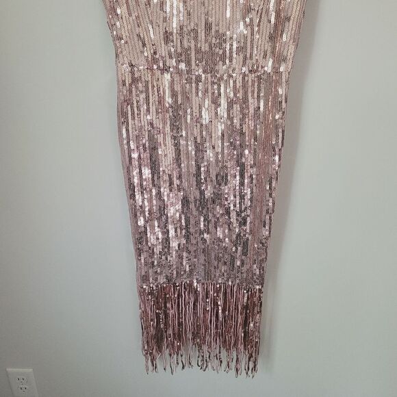 Laundry by Shelli Segal Sequin Fringe Sheath Dress in Pink Size 8 - Picture 3 of 8